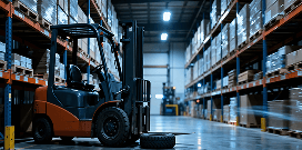 Mechanic balancing a tire on a wheel machine in an automotive or industrial workshop.